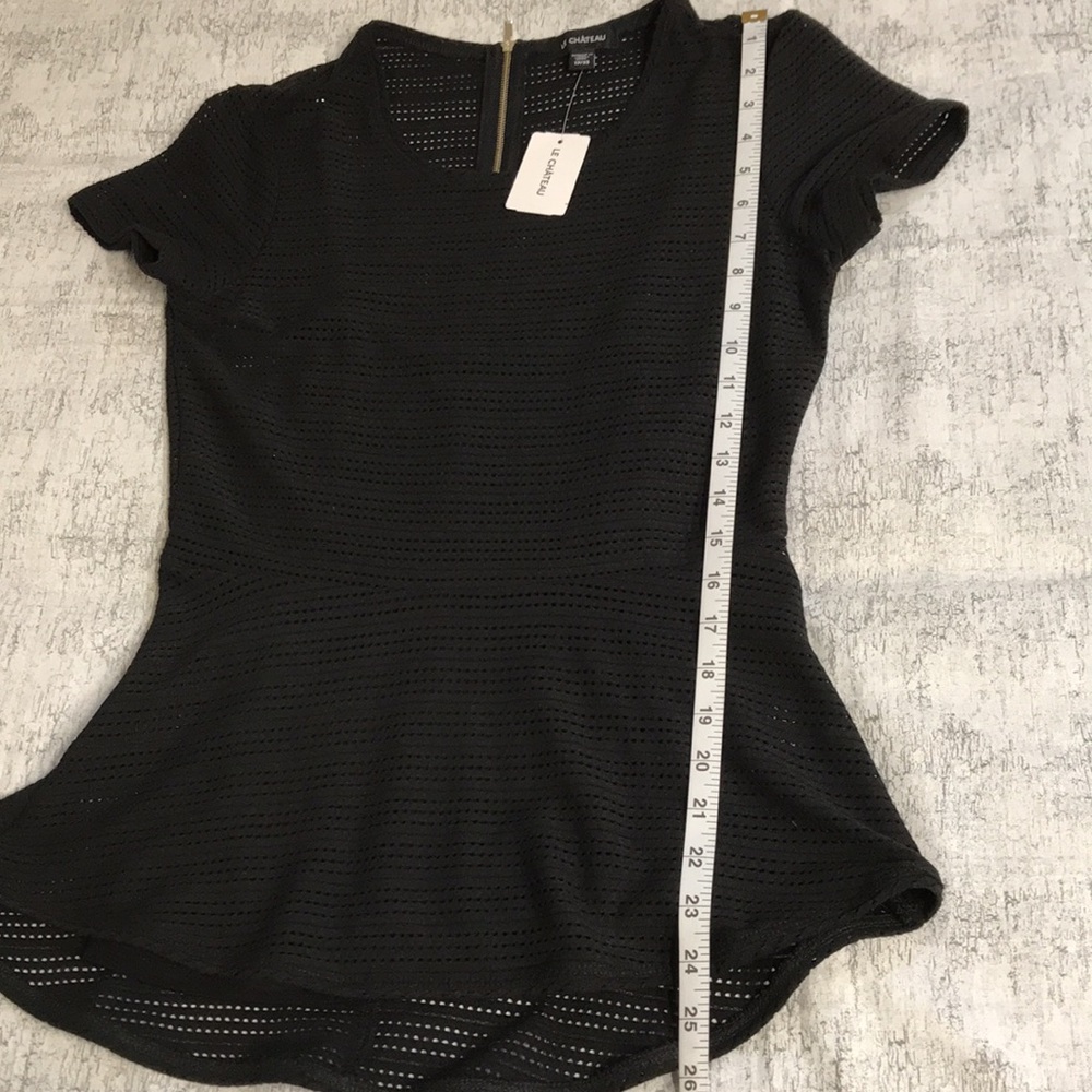 Le Chateau Black Peplum Top; Semi-Sheer; Removable Cami; New with Tags; Size XS - Picture 14 of 16